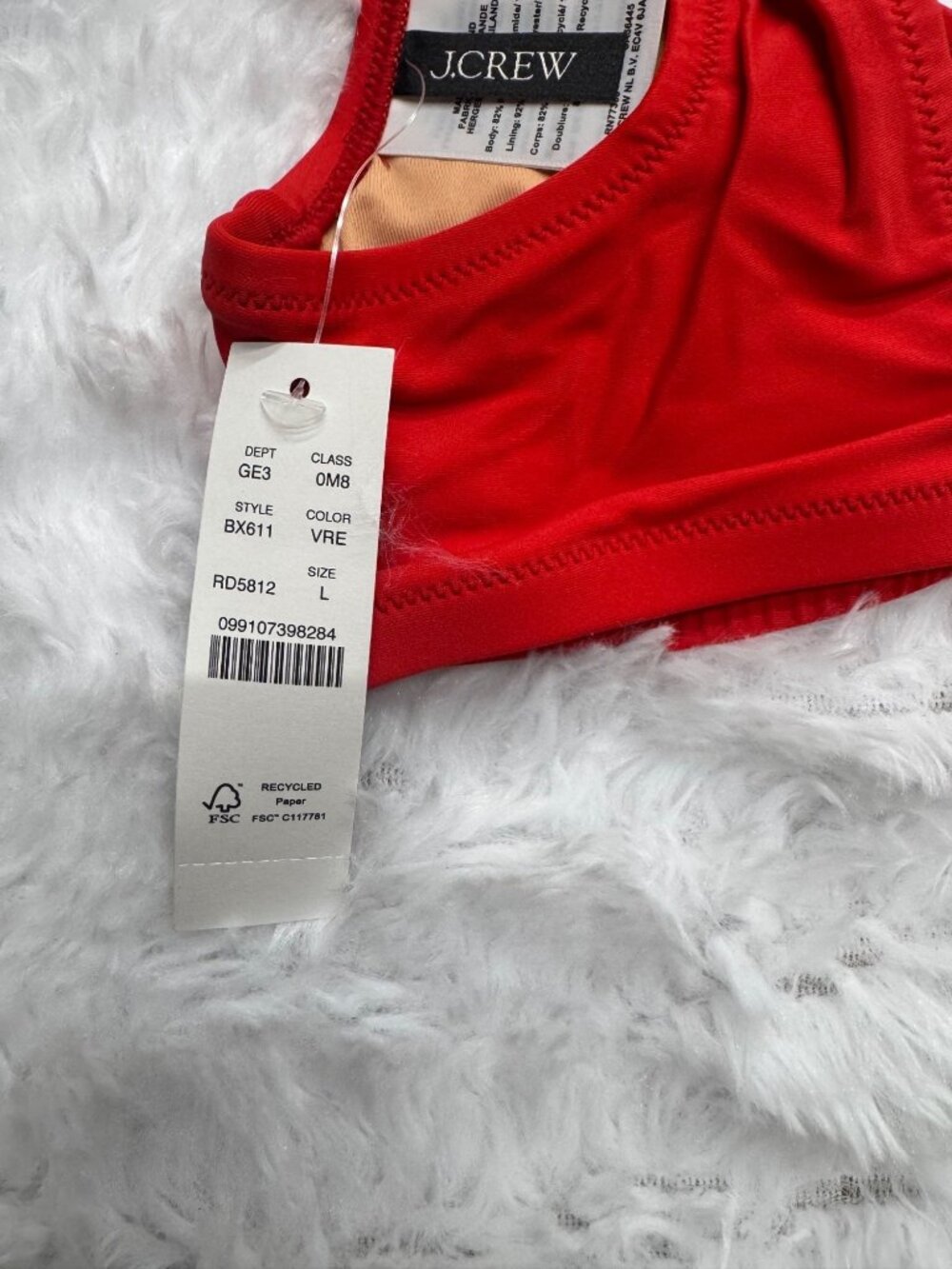 J.Crew Red Bikini Top Adjustable Back Lined Heritage Scoop Neck Bikini Top Large - Picture 6 of 10